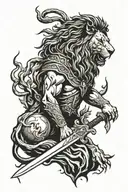 Jesus, Lion, Tomb empty with a sword tattoo design idea