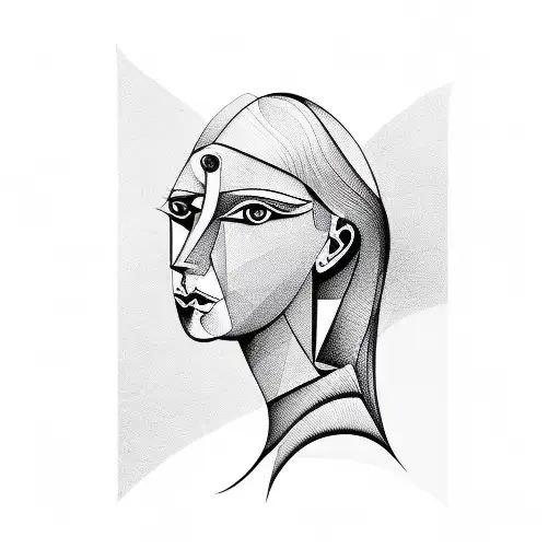 A Picasso-inspired abstract woman silhouette in blackwork style tattoo design idea