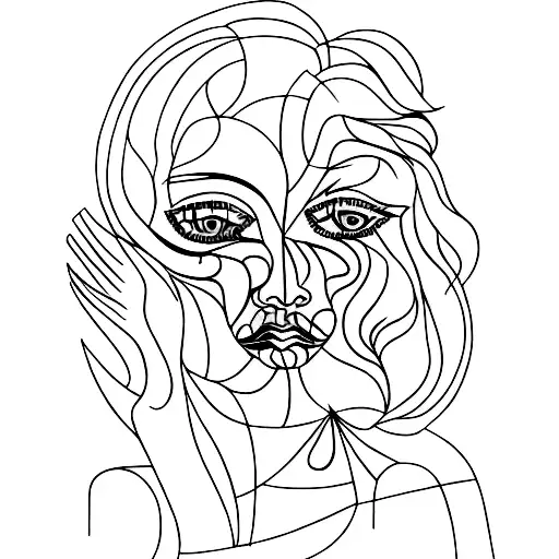 A Picasso-inspired abstract woman silhouette in blackwork style tattoo design idea
