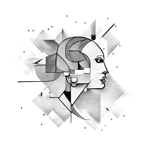 A Picasso-inspired abstract woman silhouette in blackwork style tattoo design idea
