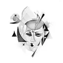 A Picasso-inspired abstract woman silhouette in blackwork style tattoo design idea