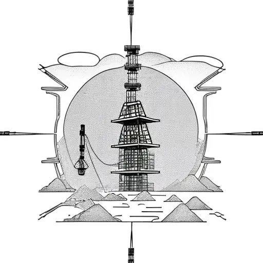 tower crane with a construction site in the background tattoo design idea
