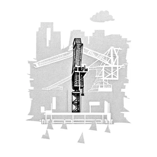 tower crane with a construction site in the background tattoo design idea