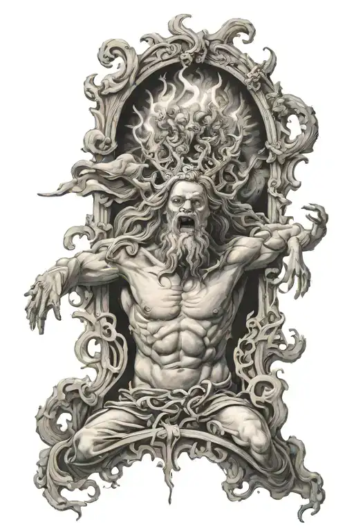 god descending into hell tattoo design idea