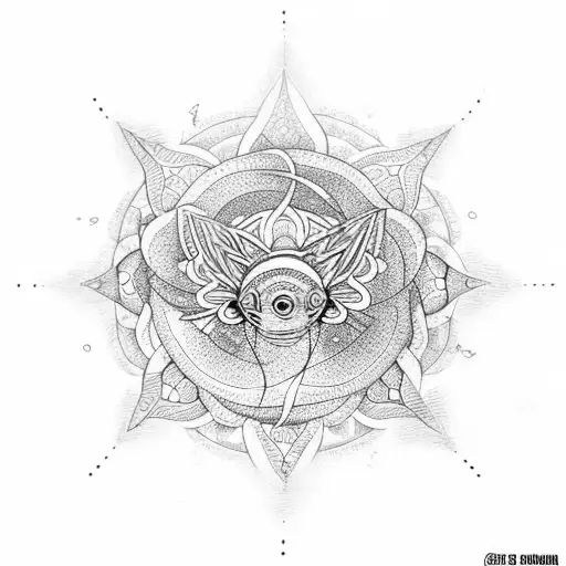 A dotwork tattoo of a Pisces fish surrounded by intricate mandala patterns, representing the balance between nature and astrology tattoo design idea