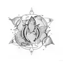 A dotwork tattoo of a Pisces fish surrounded by intricate mandala patterns, representing the balance between nature and astrology tattoo design idea