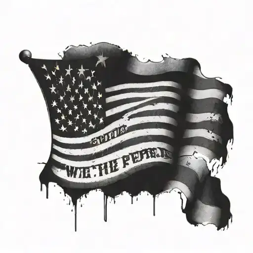 Distressed american flag with We The People written at the bottom for a left shoulder placement tattoo design idea