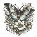Butterfly with 888 sitting on anchor in a field of stargazing lillies  tattoo design idea