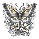 Butterfly with 888 sitting on anchor in a field of stargazing lillies  tattoo design idea