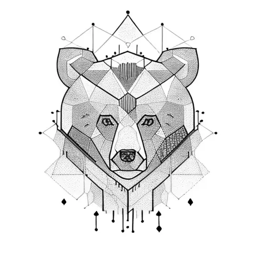 Binary code forming the shape of a bear in a dense forest tattoo design idea