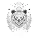 Binary code forming the shape of a bear in a dense forest tattoo design idea