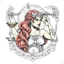 Blindfolded Aphrodite holding scales adorned in armor tattoo design idea