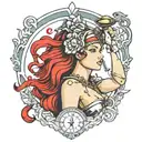 Blindfolded Aphrodite holding scales adorned in armor tattoo design idea
