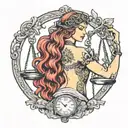 Blindfolded Aphrodite holding scales adorned in armor tattoo design idea