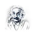 albert einstein on a teeder todder with a crazy version of himself tattoo design idea