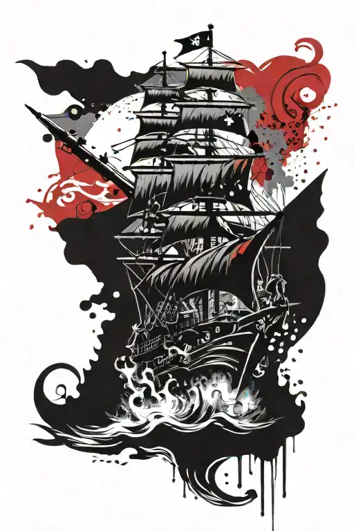 pirate ship under sea monster tattoo design idea