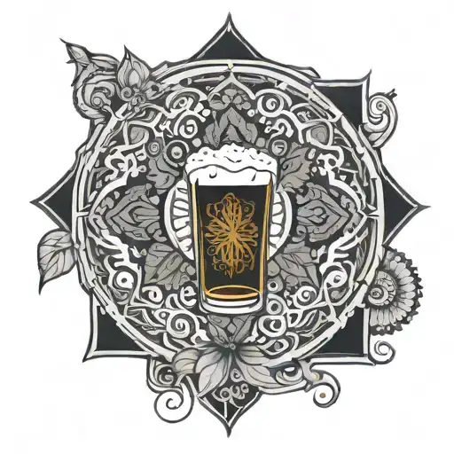 An intricate mandala design with a hidden Guinness pint at the center tattoo design idea