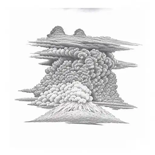 3 volcanoes light clouds near the peaks  tattoo design idea