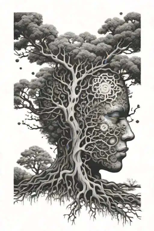 Cyborg tree of knowledge tattoo design idea