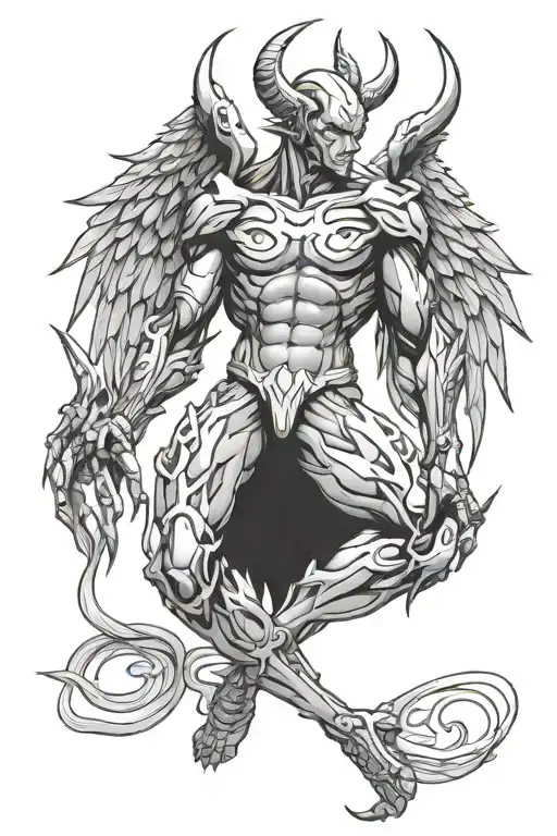Cyborg devil wings spread wide back tattoo tattoo design idea