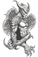 Cyborg devil wings spread wide back tattoo tattoo design idea