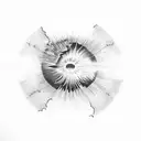 A man looks at a nuclear explosion in the snow. tattoo design idea