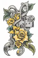 music note with daffodil and rose growing tattoo design idea