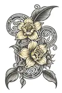 music note with daffodil and rose growing tattoo design idea