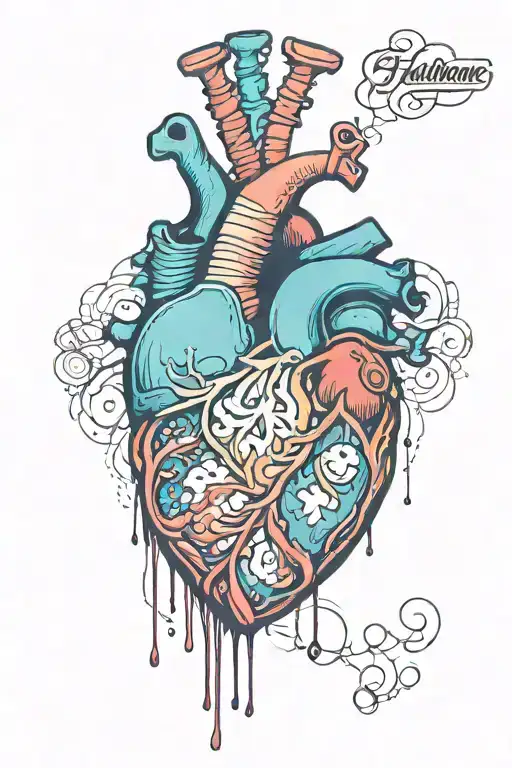 colorful sleeve tattoo with a bleeding anatomical heart  tattoo design idea