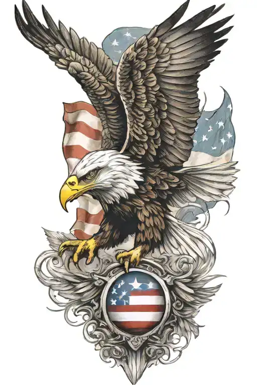 cross American flag eagle wings tattoo design idea