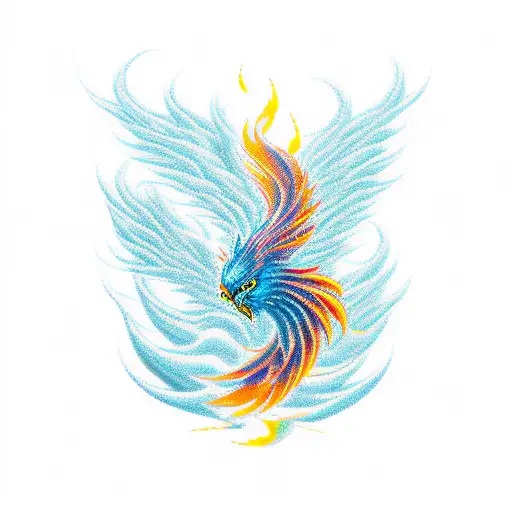 Phoenix with Japanese Wave tattoo design idea