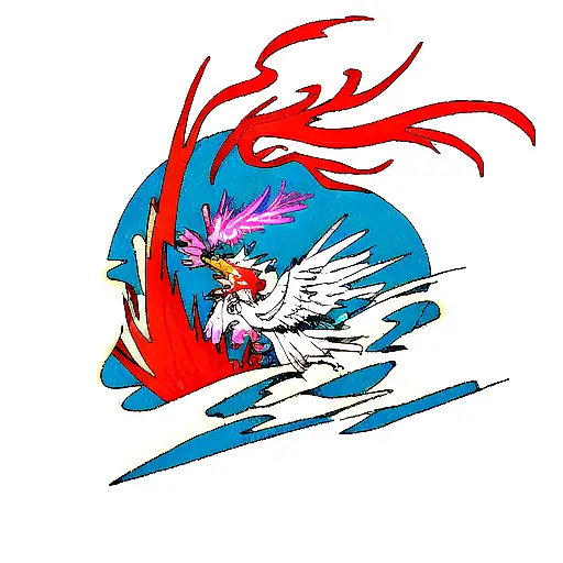 Phoenix with Japanese Wave tattoo design idea