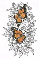 April, May , January, June, September, April birth flowers with butterflies and bees and other insects. fine line detail tattoo design idea