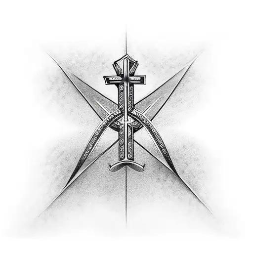 christian cross with words Morior Invictus tattoo design idea
