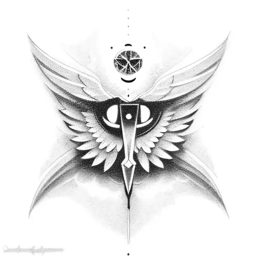 Six winged eye with angelical body tattoo design idea