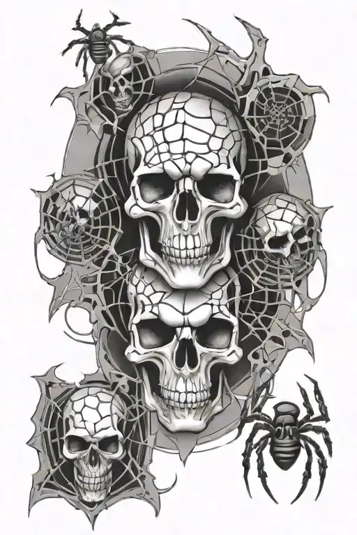 skulls and spiders with spiderwebs  tattoo design idea