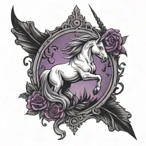 unicorn graveyard dark purple tattoo design idea