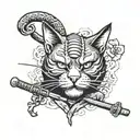 Japanese samurai cat tattoo cat vintage poster wall art stick with Hannya mask and sakura blossom tattoo design idea