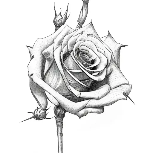 carson red Roses stem Thorns liberty tattoo design idea