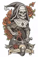 Spooky evil nun with biker tattoo design idea