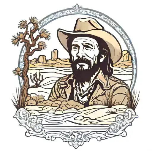 waylon jennings desert landscape filled tattoo design idea