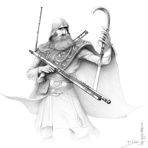 flute and thrishul tattoo design idea