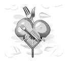 Dumbbell and fork crossed over a heart tattoo design idea