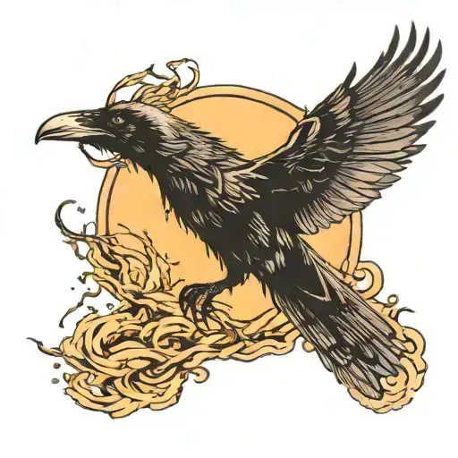 Raven flying turning into  shadow tattoo design idea