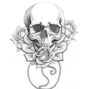 skull with snake and roses tattoo design idea