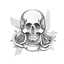 skull with snake and roses tattoo design idea