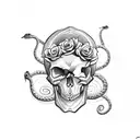 skull with snake and roses tattoo design idea