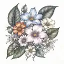 rose, morning glory, cosmos, honeysuckle, marigold, aster flowers tattoo design idea