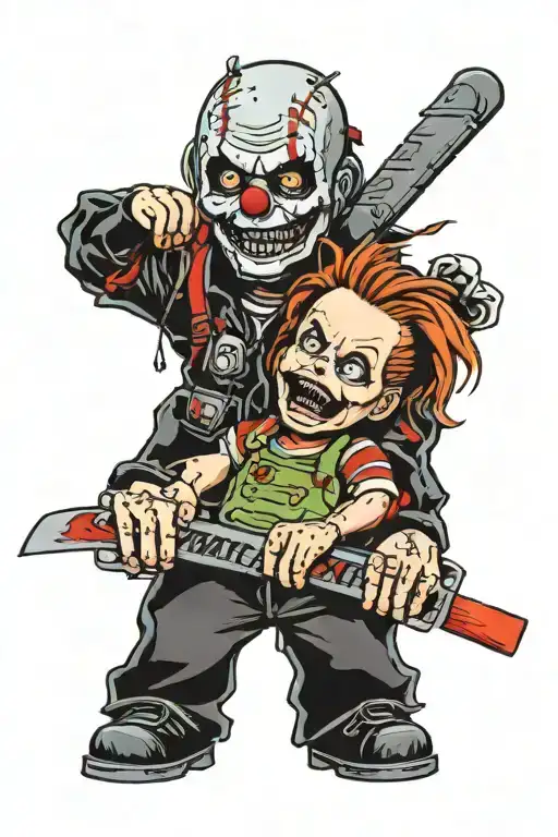 I want the quote hard 2 kill in the middle of horror film killers like chucky Jason Freddy and ghost face tattoo design idea