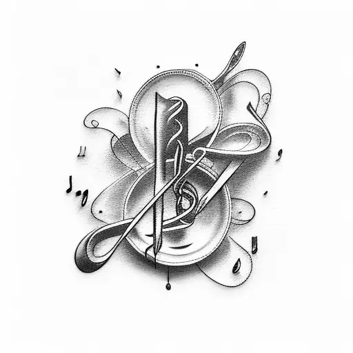Musical notes intertwined with a chef's knife and fork tattoo design idea